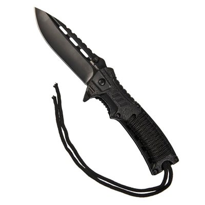 Нож выживания складной, с паракордом (черным) и огнивом черный сталь Mil-Tec Германия 15318400 фото