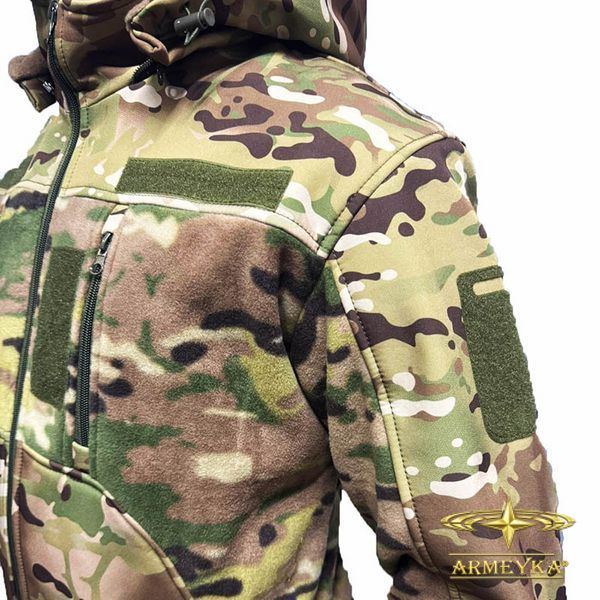 Тактична флісова кофта зі знімним капюшоном та мембранними вставками Softshell, multicam (UA)