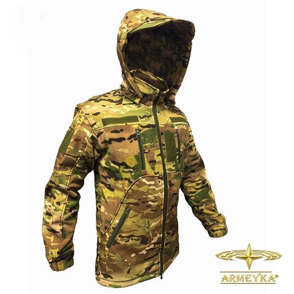Тактична флісова кофта зі знімним капюшоном та мембранними вставками Softshell, multicam (UA)