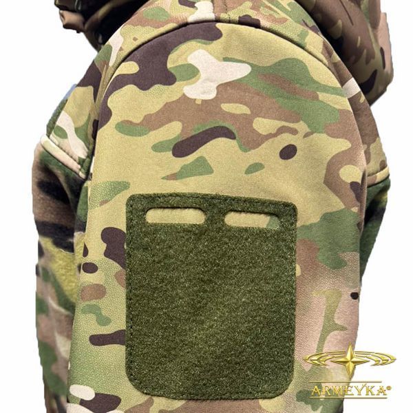 Тактична флісова кофта зі знімним капюшоном та мембранними вставками Softshell, multicam (UA)