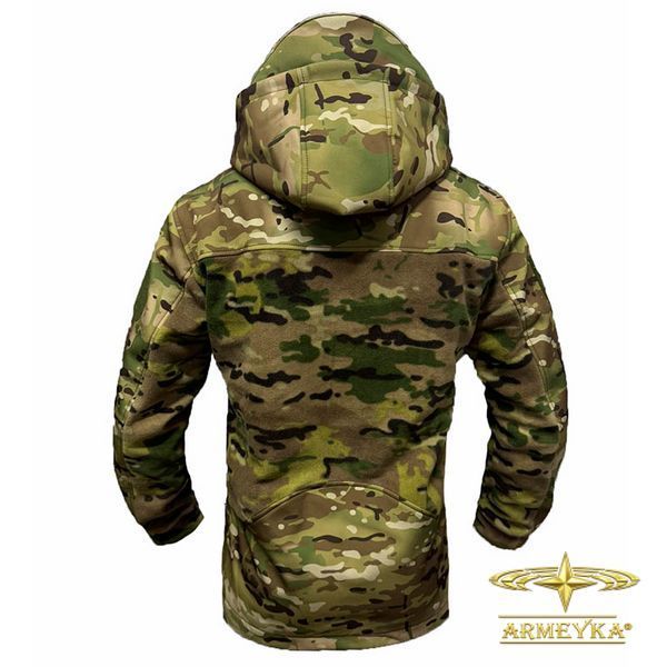 Тактична флісова кофта зі знімним капюшоном та мембранними вставками Softshell, multicam (UA)