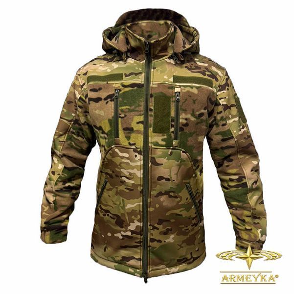 Тактична флісова кофта зі знімним капюшоном та мембранними вставками Softshell, multicam (UA)