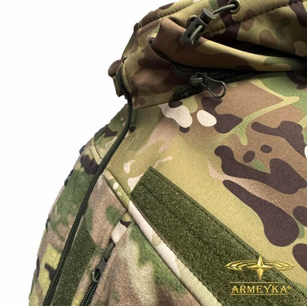 Тактична флісова кофта зі знімним капюшоном та мембранними вставками Softshell, multicam (UA)