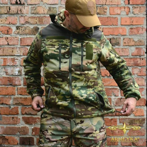 Флис тактическая кофта с отстегивающимся капюшоном multicam флис UA