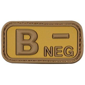 Патч група крові "B- NEG" 3D гума, койот. MFH, Німеччина, оригінал