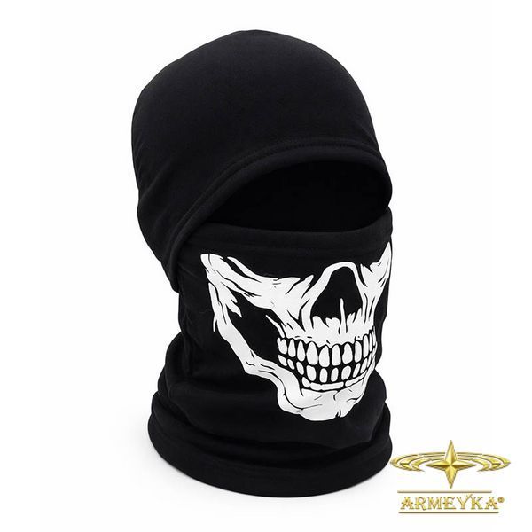 Балаклава skull VIII (білий принт) пенье/стрейч-котон, чорний. Україна.