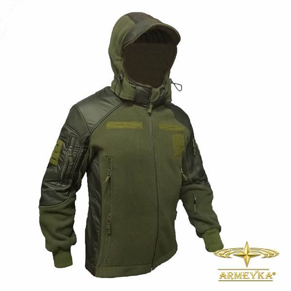 Тактична флісова кофта з капюшоном із вставками Softshell, олива. UA.