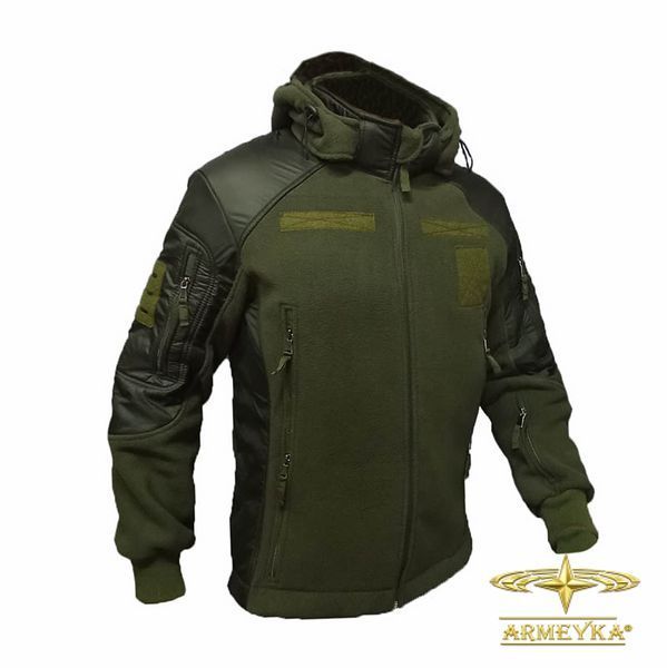 Тактична флісова кофта з капюшоном із вставками Softshell, олива. UA.