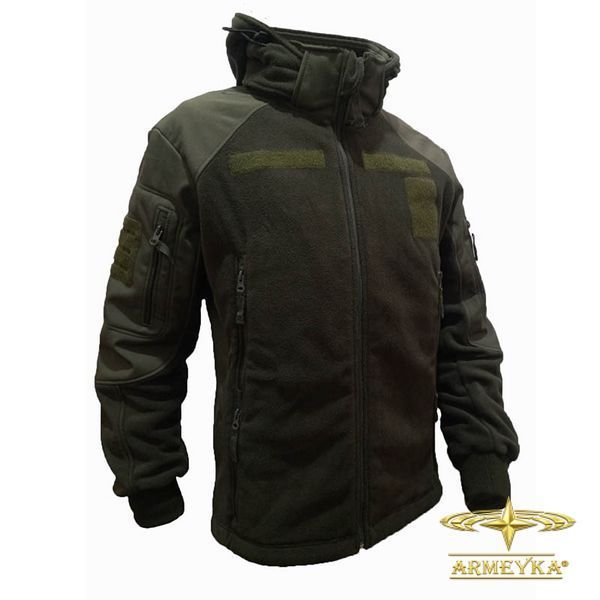 Тактична флісова кофта з капюшоном із вставками Softshell, олива. UA.
