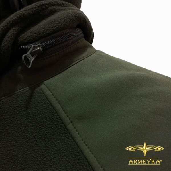 Тактична флісова кофта з капюшоном із вставками Softshell, олива. UA.