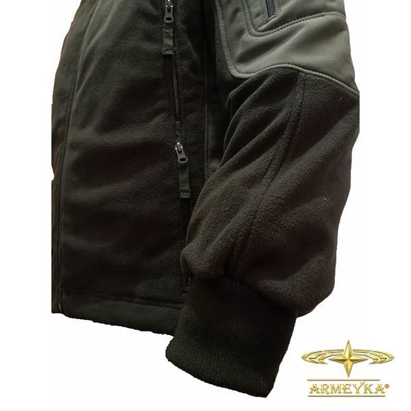 Тактична флісова кофта з капюшоном із вставками Softshell, олива. UA.