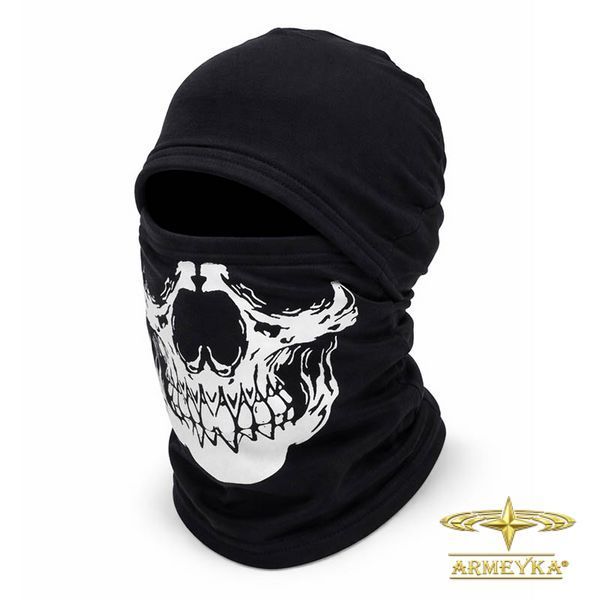 Балаклава skull vii (белый принт) черный пенье/стрейч-коттон UA