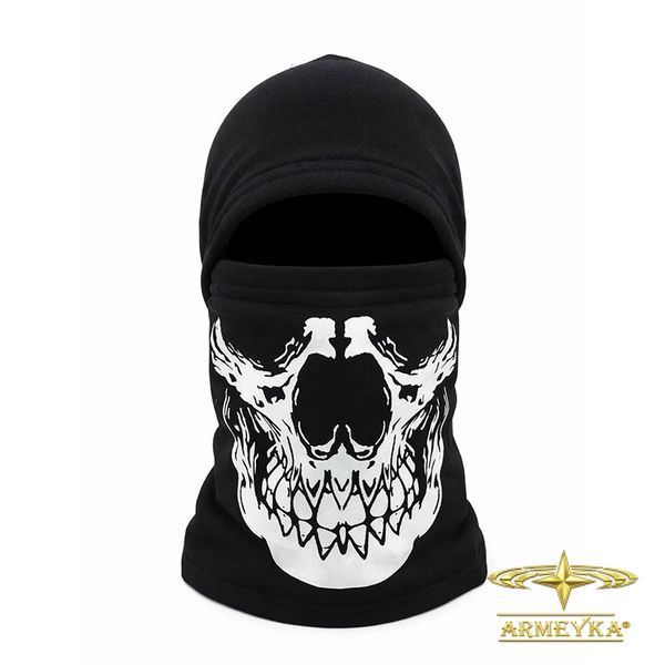 Балаклава skull vii (белый принт) черный стрейч кулир+флис UA