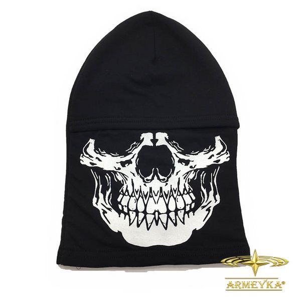 Балаклава skull vii (белый принт) черный стрейч кулир+флис UA