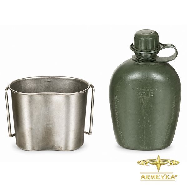 Фляга 1 l з кружкою, олива пластик, оригінал (Нідерланди)