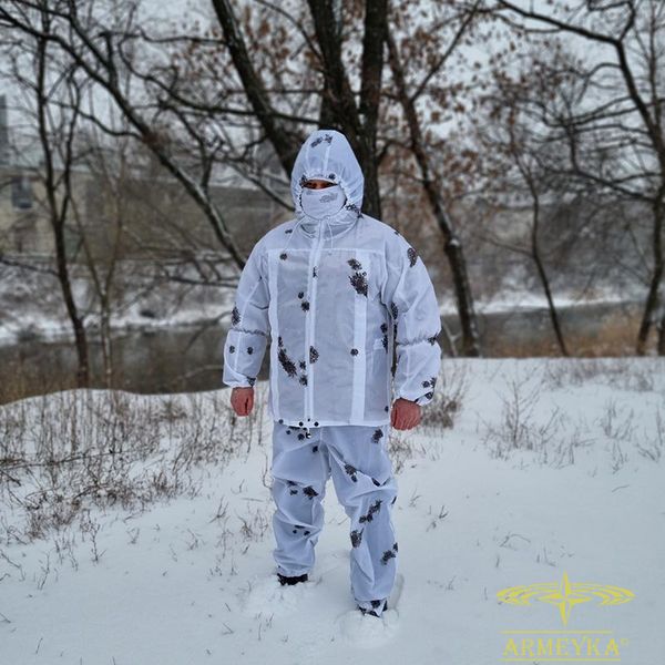 Маскировочный костюм зимний (с кавером на шлем) клякса полиэстер waterproof UA 107640 фото