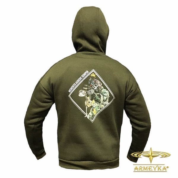 Спортивная кофта hoodie, с принтом memento audere semper олива трехнитка UA