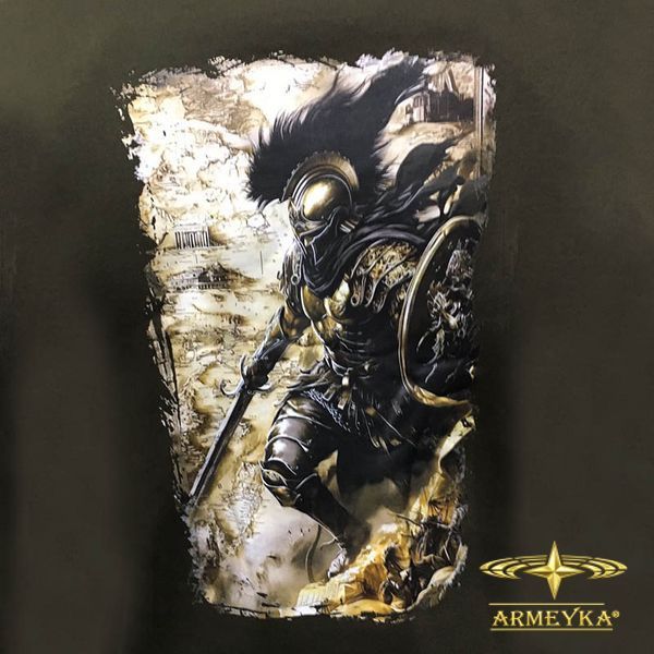 Спортивная кофта hoodie, с принтом spartan warrior олива трехнитка UA