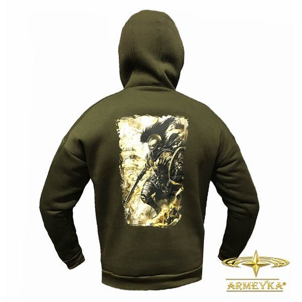 Спортивная кофта hoodie, с принтом spartan warrior олива трехнитка UA