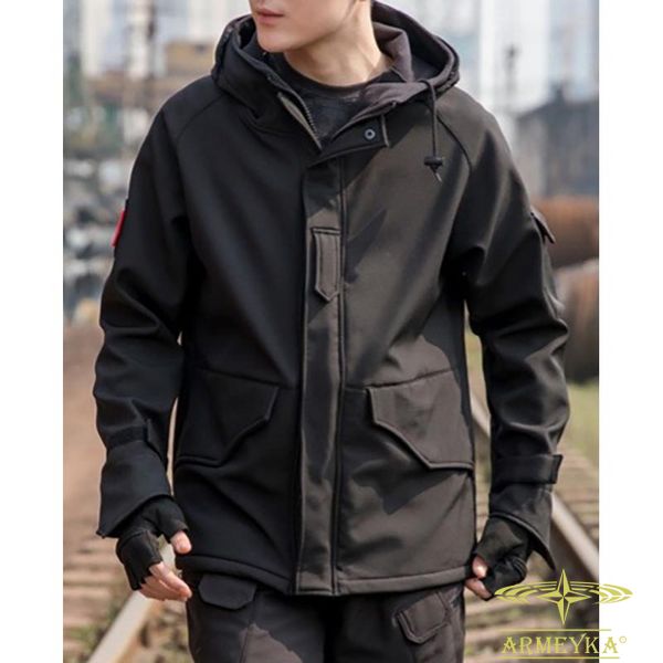 Куртка ветро/влагостойкая softshell, m65 style черный софшел PRC Y030017A фото